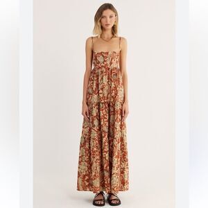 NWT Rumer Neve maxi dress brown print summer peasant boho Revolve M